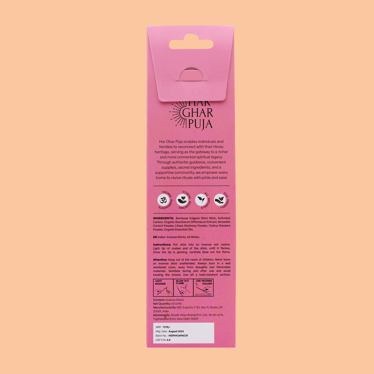 Har Ghar Puja Ayodhya Rose Incense Sticks (Set of 4)