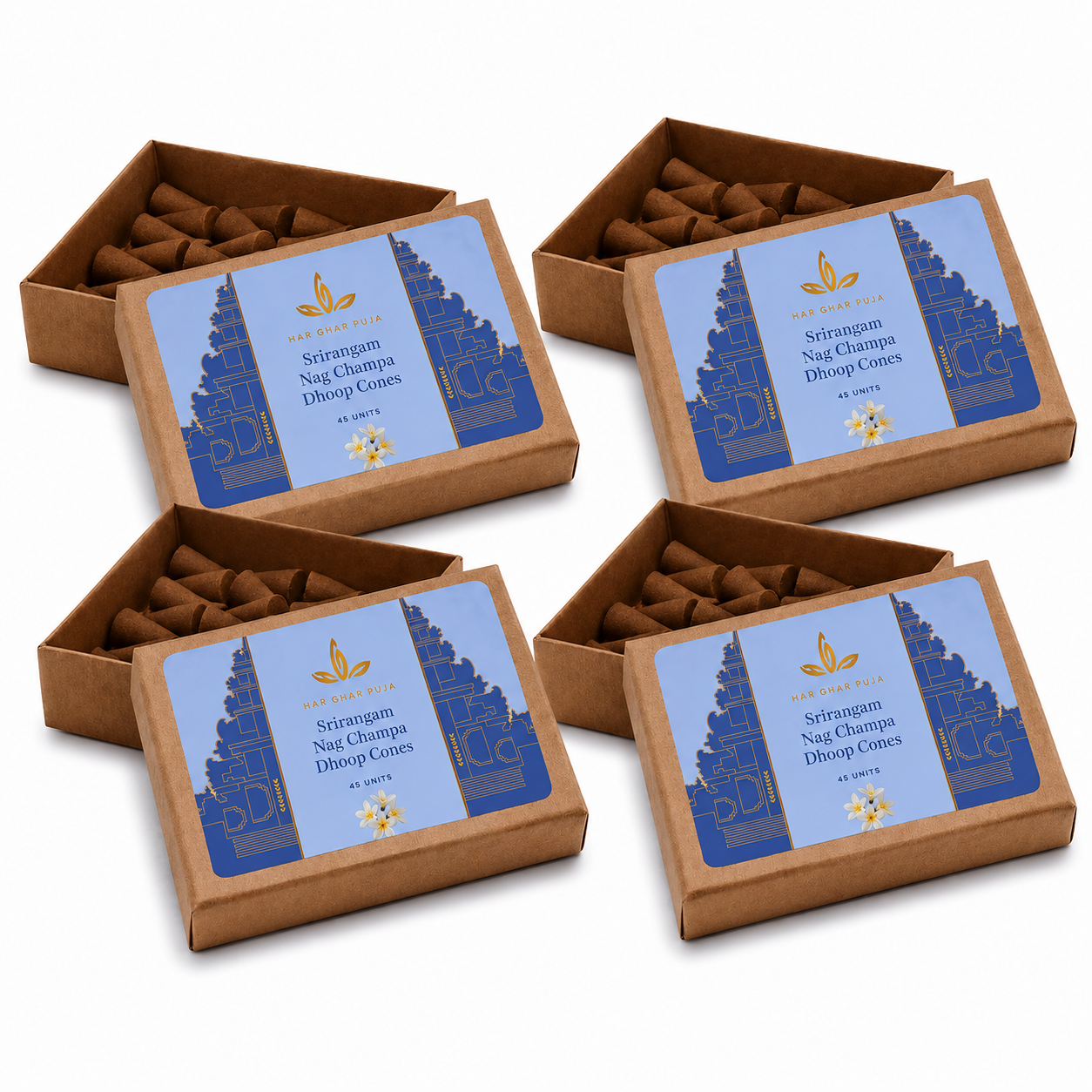 Har Ghar Puja Srirangam Nag Champa Dhoop Cones (Set of 4)