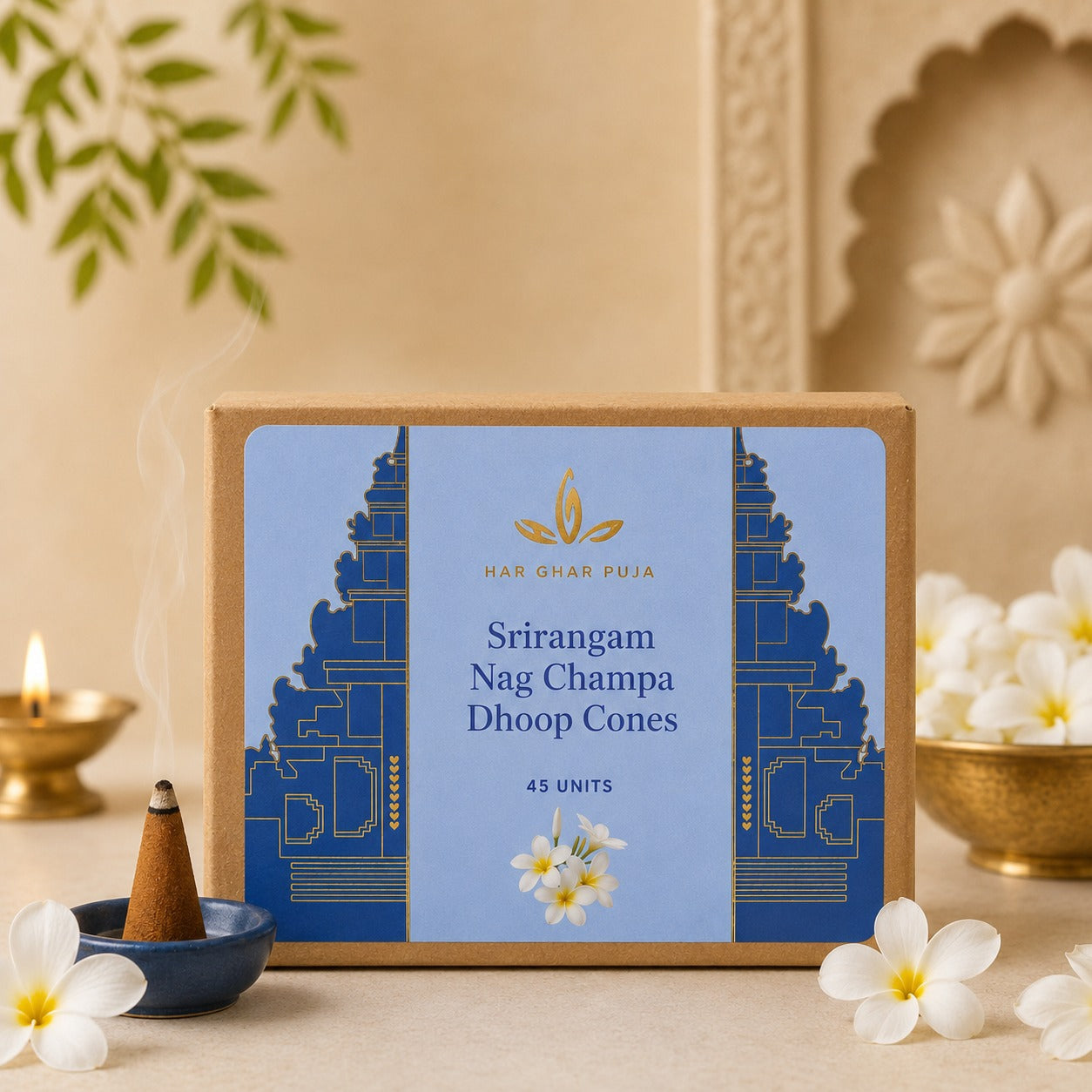 Har Ghar Puja Srirangam Nag Champa Dhoop Cones (Set of 4)
