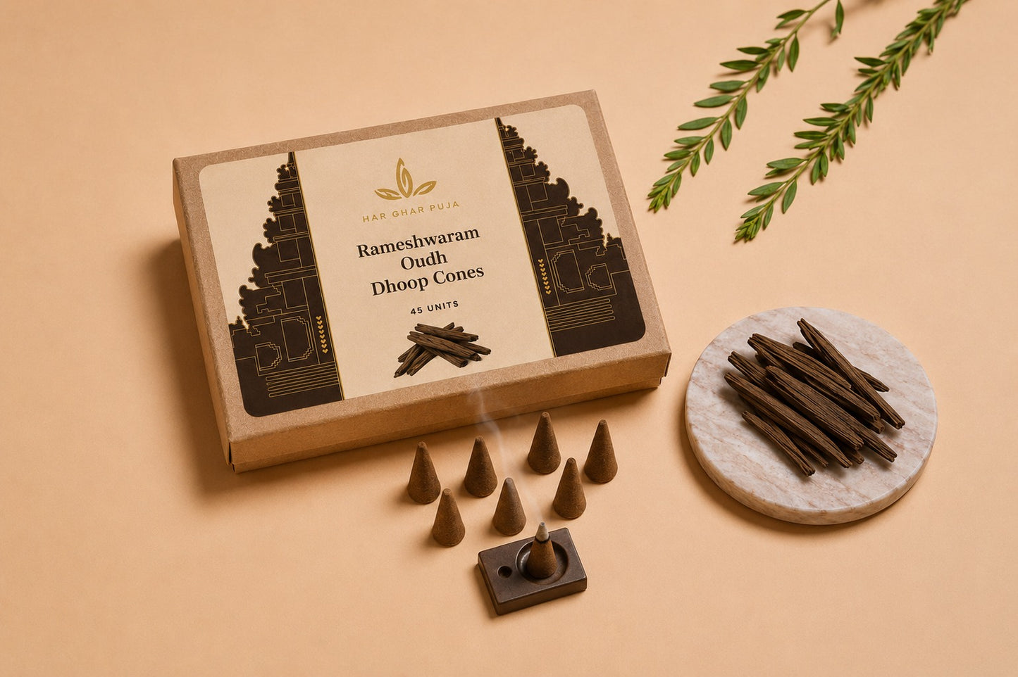 Har Ghar Puja Rameshwaram Oud Dhoop Cones (Set of 3)