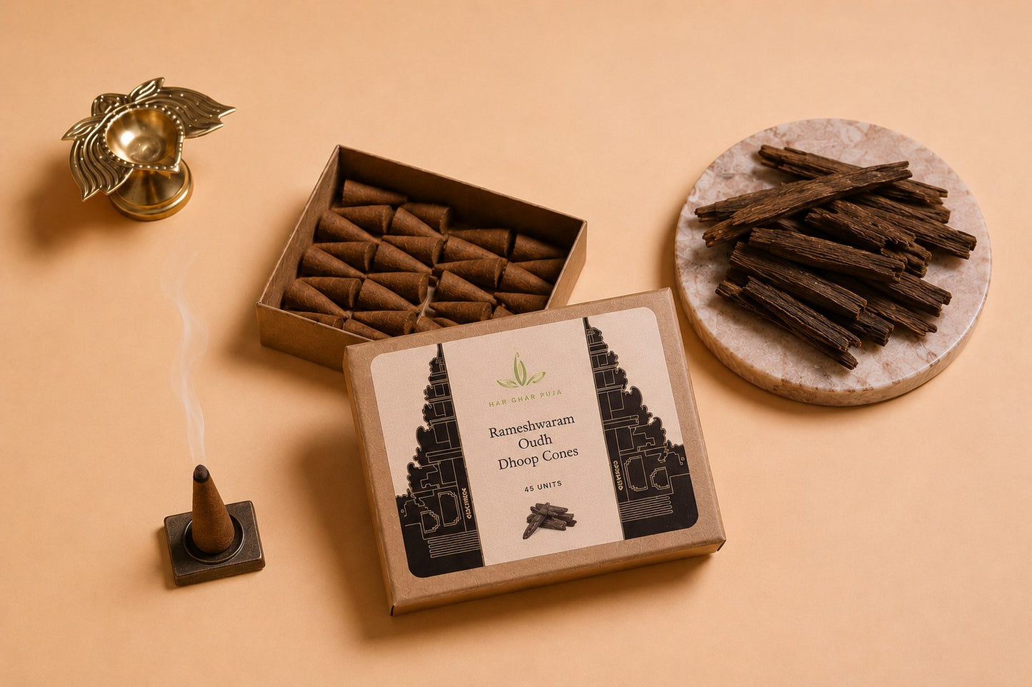 Har Ghar Puja Rameshwaram Oud Dhoop Cones (Set of 3)