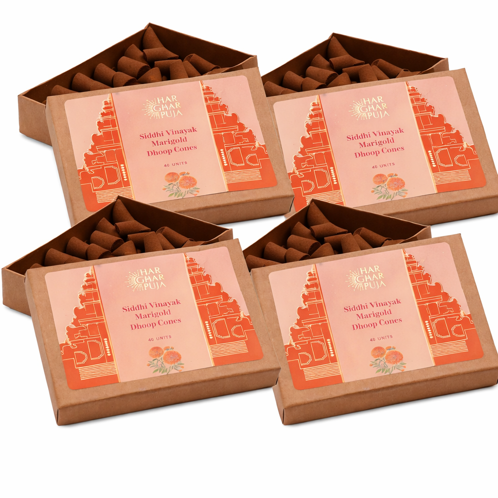 Har Ghar Puja Siddhi Vinayak Marigold Dhoop Cones (Set of 4)