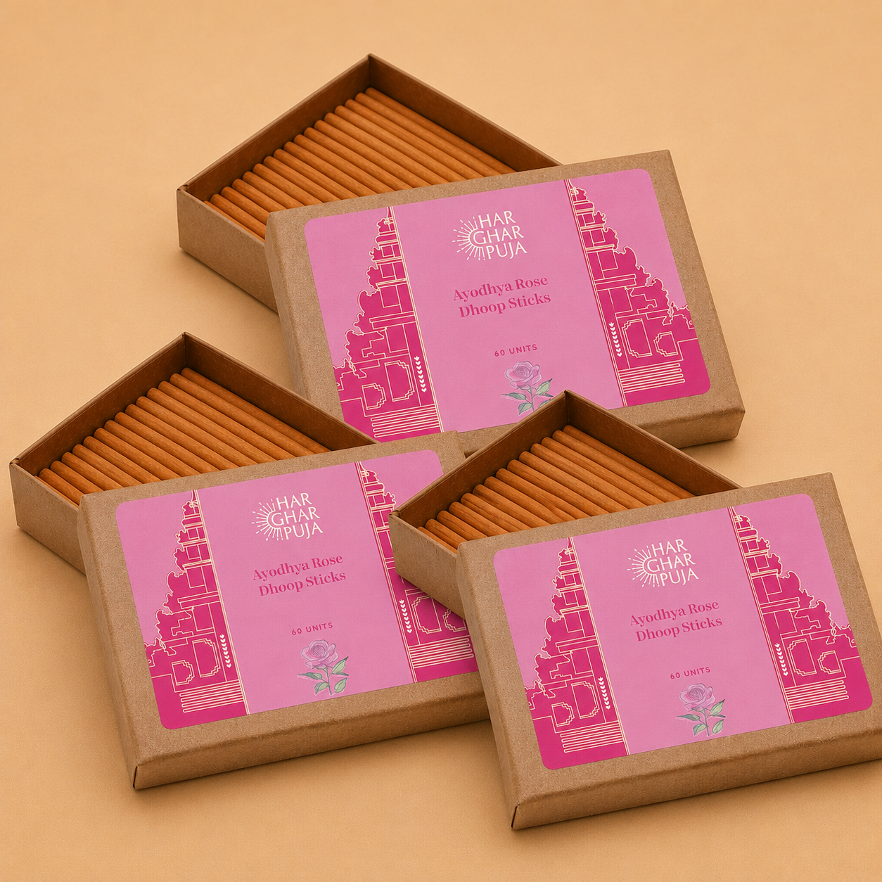 Har Ghar Puja Ayodhya Rose Dhoop Sticks (Set of 3)