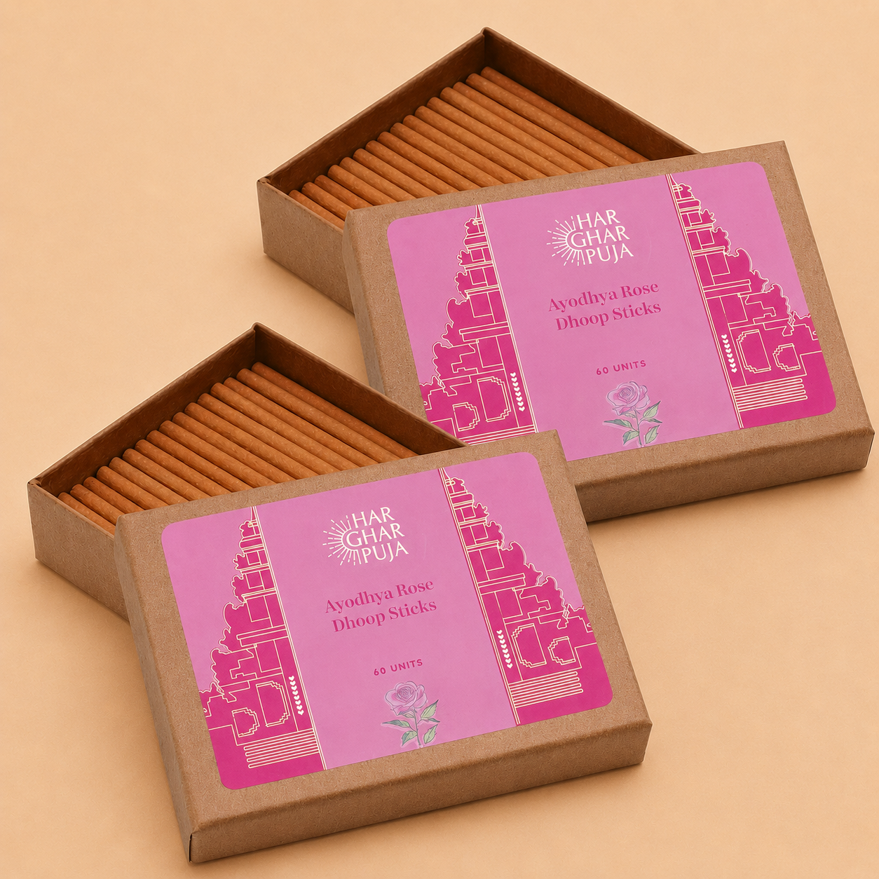 Har Ghar Puja Ayodhya Rose Dhoop Sticks (Set of 2)